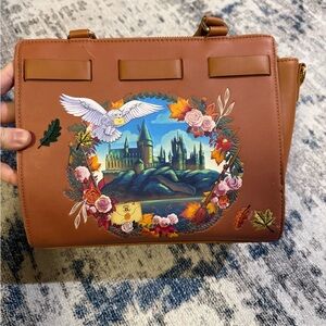 Charming Brown Crossbody Bag with Magical Castle Design